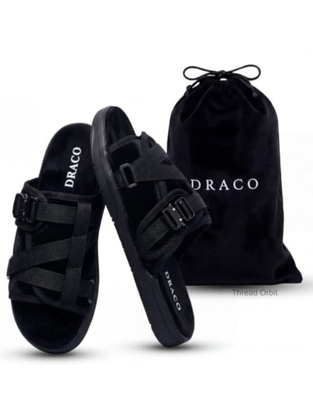 Velour Slide Sandals with Adjustable Straps and Arch Support